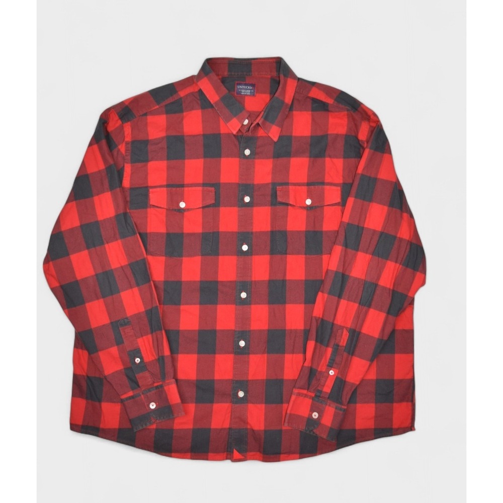 Untuckit Shirt Mens 3XL Red Buffalo Plaid Cotton Long Sleeve Remuage Button Up